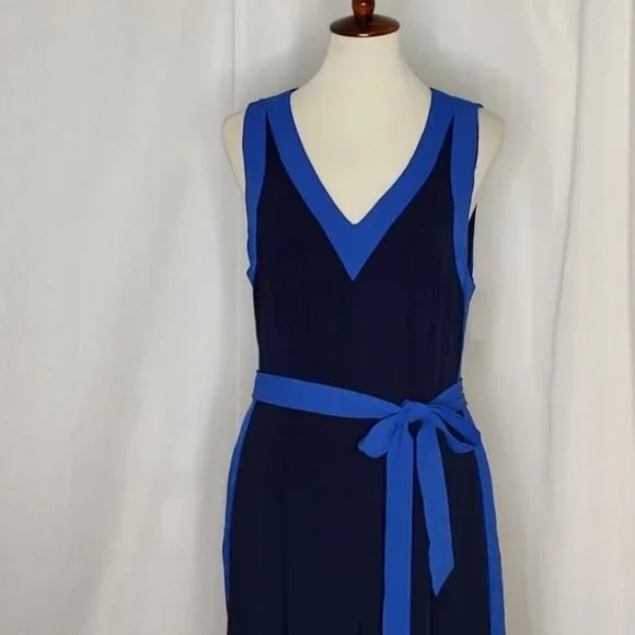Anthropologie Elevenses Jumpsuit 10 Beca Blue Colorblock Wide Leg Copped Cut Out - Picture 8 of 15